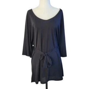 Anthropologie Deletta batwing tie waist v-neck  tunic top black medium